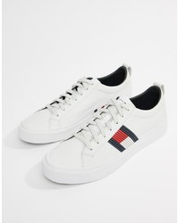 Tommy Hilfiger Flag Detail Leather Sneaker In White