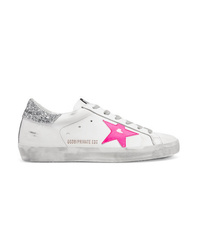 Golden Goose Glittered Distressed Leather Sneakers