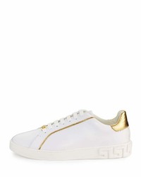 Versace Golden Trim Leather Low Top Sneaker White