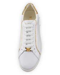 Versace Golden Trim Leather Low Top Sneakers White