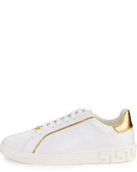 Versace Golden Trim Leather Low Top Sneakers White