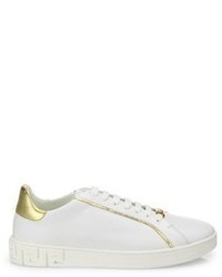 Versace Grecco Signature Accented Leather Low Top Sneakers