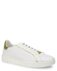 Versace Grecco Signature Accented Leather Low Top Sneakers