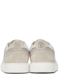 Brunello Cucinelli Grey White Leather Low Sneakers