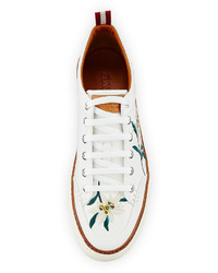 Bally Hernando Floral Embroidered Leather Low Top Sneaker White