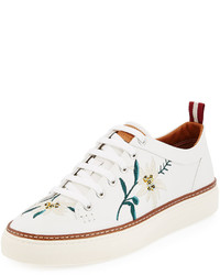Bally Hernando Floral Embroidered Leather Low Top Sneaker White