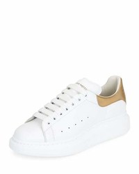 Alexander McQueen Leather Low Top Sneaker Wgolden Heel White