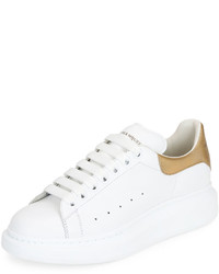 Alexander McQueen Leather Low Top Sneakers Wgolden Heel White