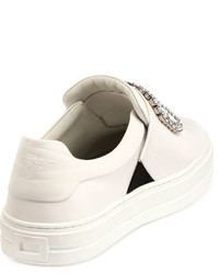Roger Vivier Leather Strass Buckle Sneakers White