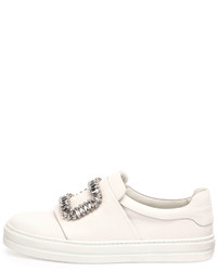 Roger Vivier Leather Strass Buckle Sneakers White