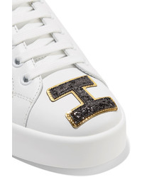 Dolce & Gabbana Logo Appliqud Leather Sneakers White