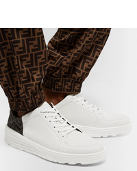 Fendi Logo Print Webbing And Leather Sneakers
