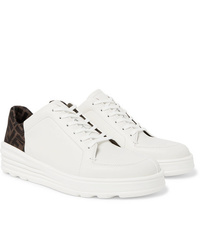 Fendi Logo Print Webbing And Leather Sneakers