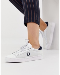 Fred Perry Mesh Detail Leather Trainer Navy
