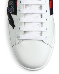 Gucci New Ace Crystal Embroidered Snake Leather Low Top Sneakers