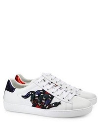 Gucci New Ace Crystal Embroidered Snake Leather Low Top Sneakers