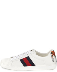 Gucci New Ace Hanging Tiger Leather Low Top Sneaker White