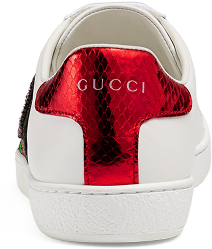 GUCCI Ace Lips low top sneakers leather white python heels 8 US 38 EUR  431919