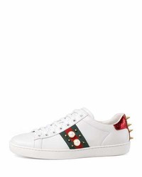Gucci New Ace Studded Web Low Top Sneakers White