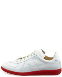 Maison Margiela Replica Leather Low Top Sneaker With Red Sole White