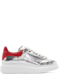 Alexander McQueen Silver Red Leather Sneakers