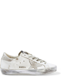 Golden Goose Deluxe Brand Super Star Metallic Distressed Suede Paneled Leather Sneakers