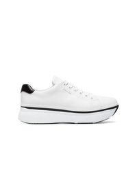 Prada White 55 Leather Flatform Sneakers