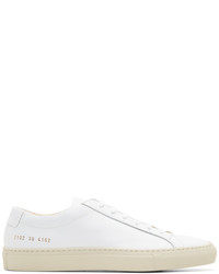 Common Projects White And Beige Achilles Low Colored Sole Sneakers