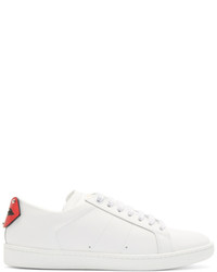 Saint Laurent White And Blue Court Classic Sl01 Lips Sneakers