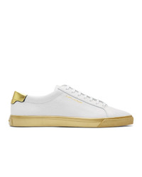 Saint Laurent White And Gold Andy Sneakers