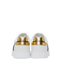 Dolce and Gabbana White And Gold Crest Portofino Sneakers