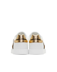 Dolce and Gabbana White And Gold Crest Portofino Sneakers