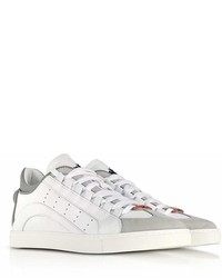 DSQUARED2 White And Gray Leather Low Top Sneakers