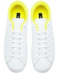 DSQUARED2 White And Neon Yellow Leather Low Top Sneakers