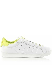 DSQUARED2 White And Neon Yellow Leather Low Top Sneakers