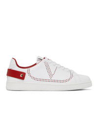 Valentino White And Red Garavani Vlogo Backnet Sneakers