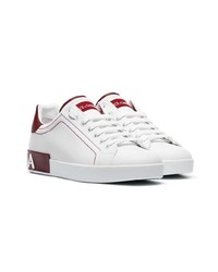 Dolce & Gabbana White And Red Logo Leather Low To Sneakers