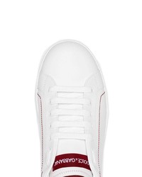 Dolce & Gabbana White And Red Logo Leather Low To Sneakers