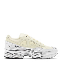 Raf Simons White And Silver Adidas Originals Edition Ozweego Sneakers