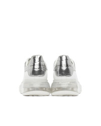 Alexander McQueen White And Silver Croc Clear Sole Oversized Sneakers