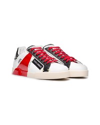 Dolce & Gabbana White Black And Red Portofino Leather Sneakers