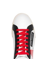 Dolce & Gabbana White Black And Red Portofino Leather Sneakers