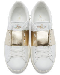 Valentino White Gold Open Low Top Sneakers