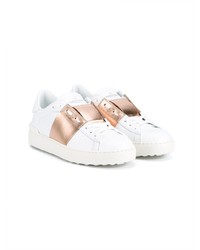 Valentino White Gold Open Rockstud Sneakers