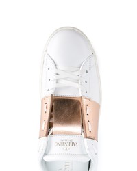 Valentino White Gold Open Rockstud Sneakers