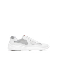Prada White Grey And Red Americas Cup Leather And Mesh Sneakers