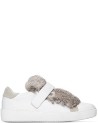 Moncler White Leather Fur Lucie Sneakers