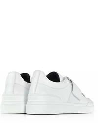 Balmain White Leather Low Top Cobalt Sneakers