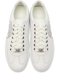 Versace White Leather Perforated Medusa Sneakers