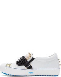 Fendi White Leather Studded Karlito Sneakers